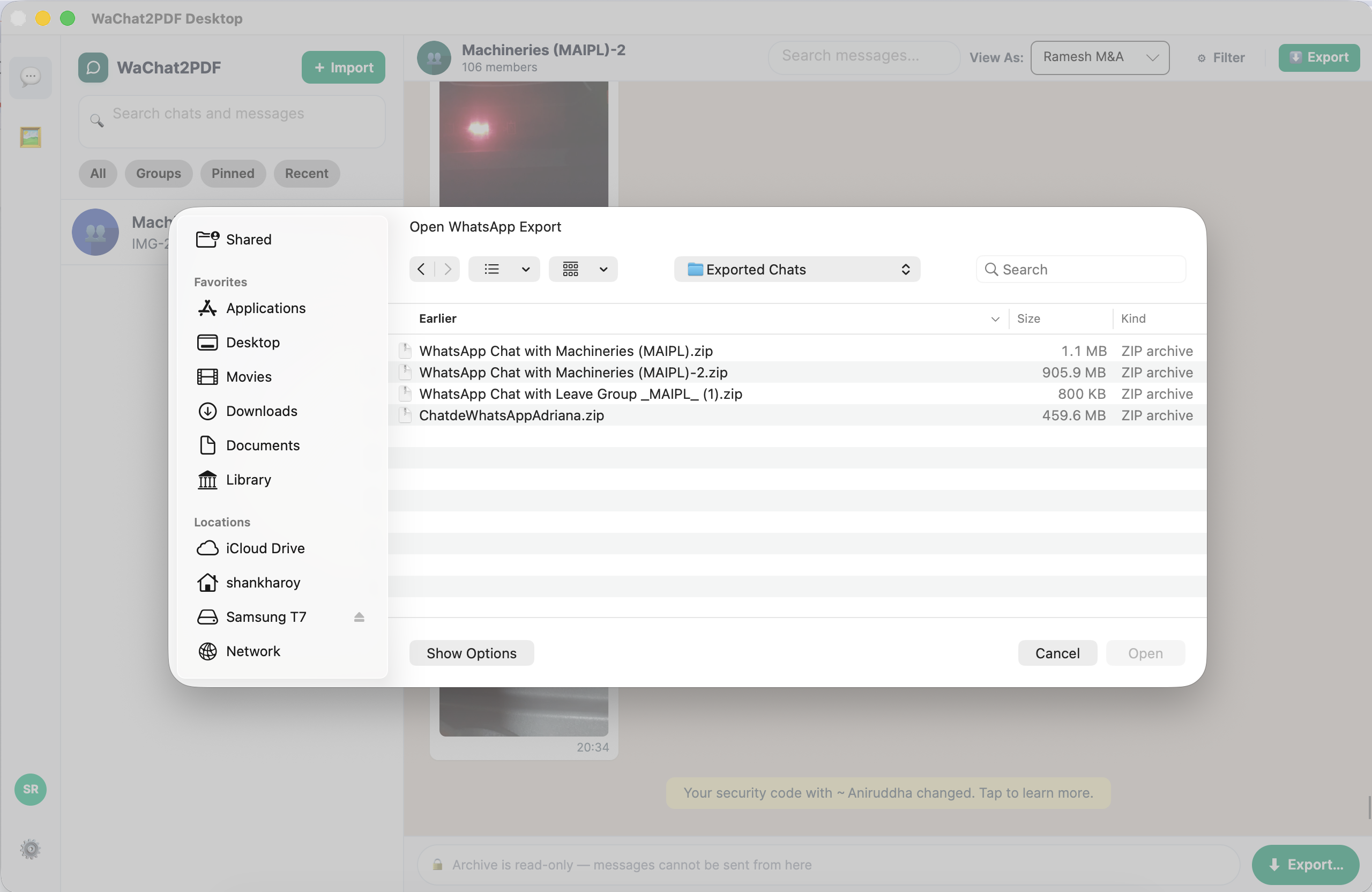 WaChat2PDF drag-and-drop file upload interface
