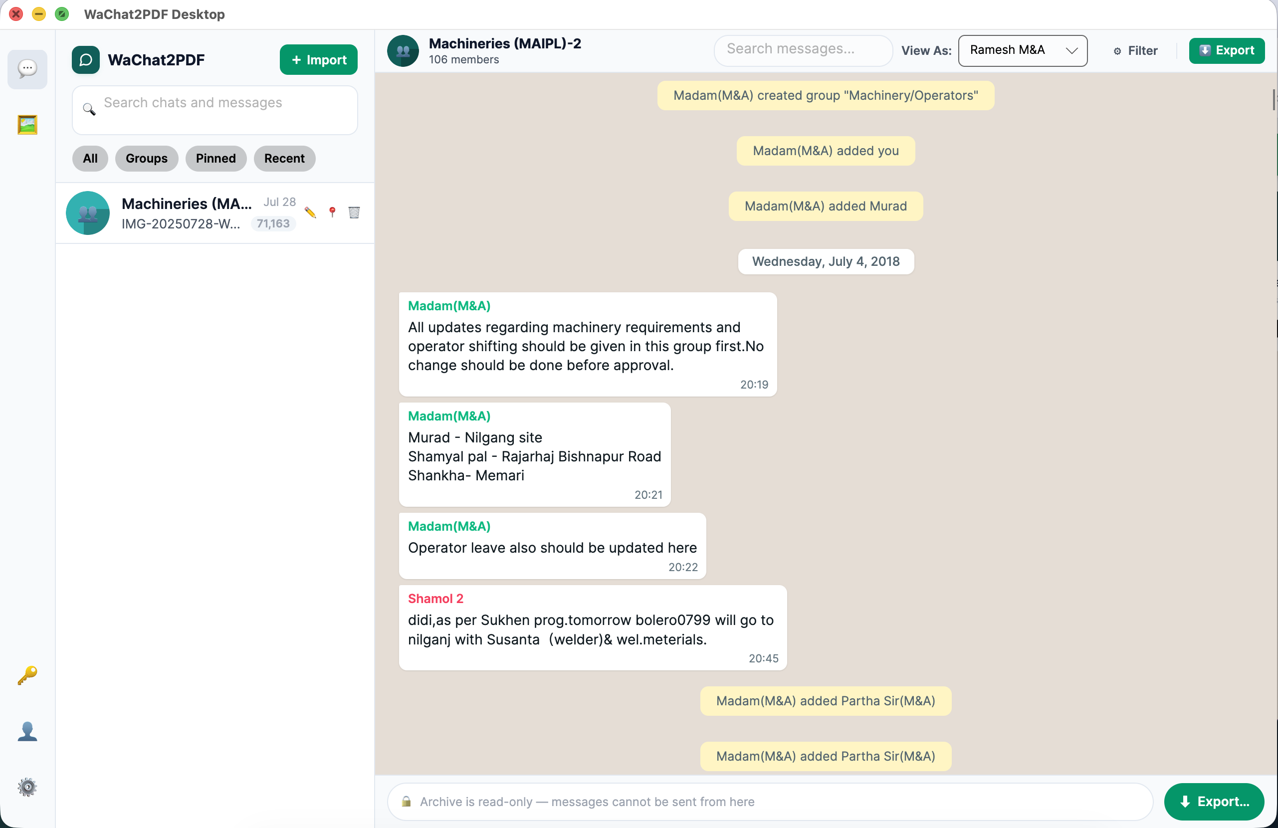WaChat2PDF desktop app overview — macOS and Windows